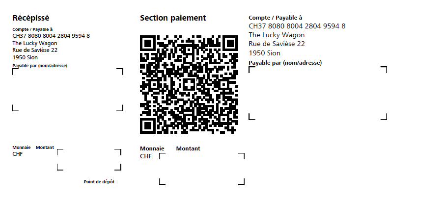 Facture QR suisse pour faire un don à The Lucky Wagon